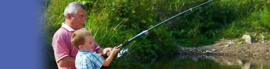 Grandparent and child fishing